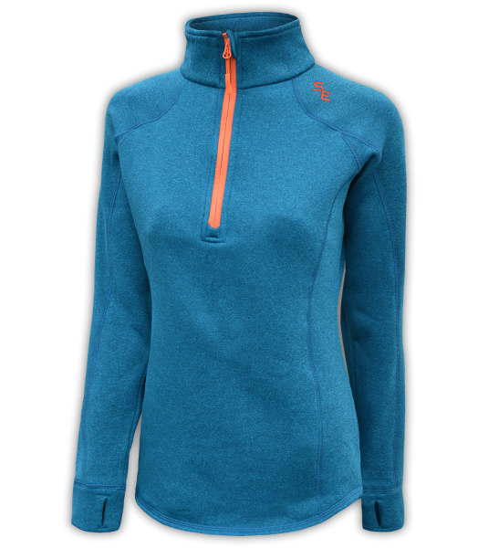 womens-stretchy-fleece-pullover-blue-orange-zipper-summit-edge-outerwear