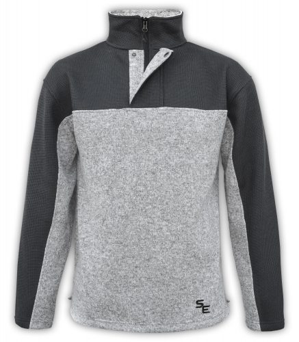 summit-edge-mens-fleece-half-zip-quarter-zip-gray-black-pullover-ski-jacket-stand-up collar snap placket outerwear north shore fleece