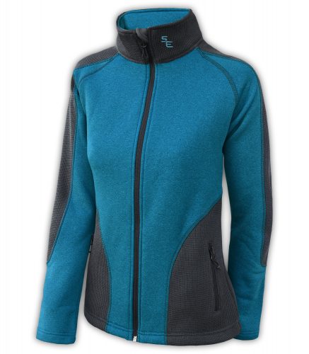 summit-edge-womens-fleece-full-zip-zipper-black-blue-ski-jacket-stand-up collar-pockets outerwear-coarse-weave-power-stretch