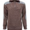 summit edge outerwear brand pullover, north shore fleece, brown 1/4 zipper, gray patches, collar