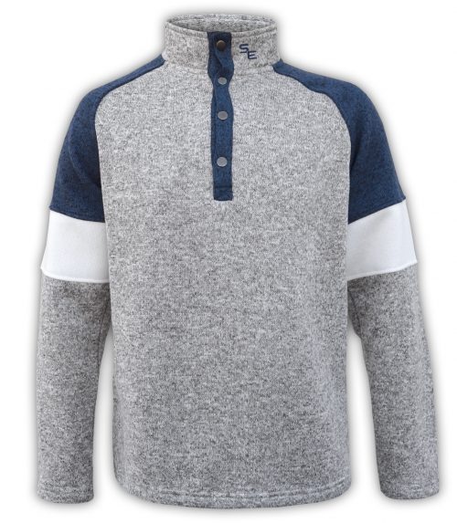 summit edge brand, color block sweater men, blue, white, snaps, collar