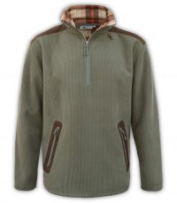 summit edge outerwear brand olive mens quarter zip pullover, soft plaid , imitation suede zip pockets, collar,