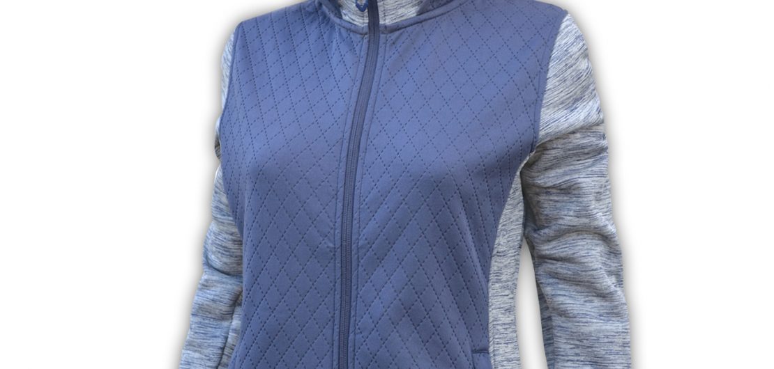 summit edge brand, Women's Diamond 3D Fleece Jacket, hood, zipper, carolina blue, gray