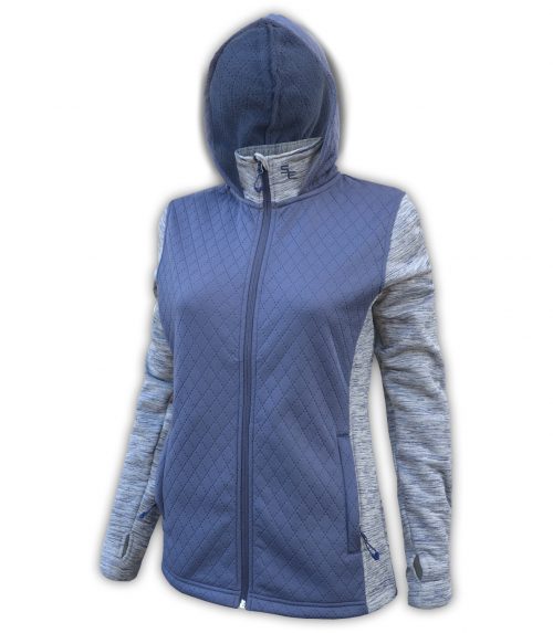 summit edge brand, Women's Diamond 3D Fleece Jacket, hood, zipper, carolina blue, gray